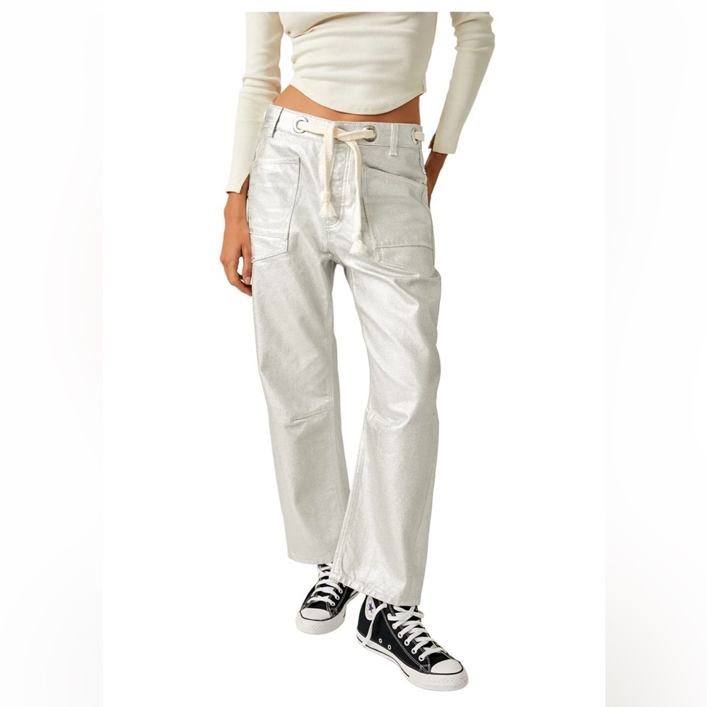Free People Moxie Metallic Barrel Jeans